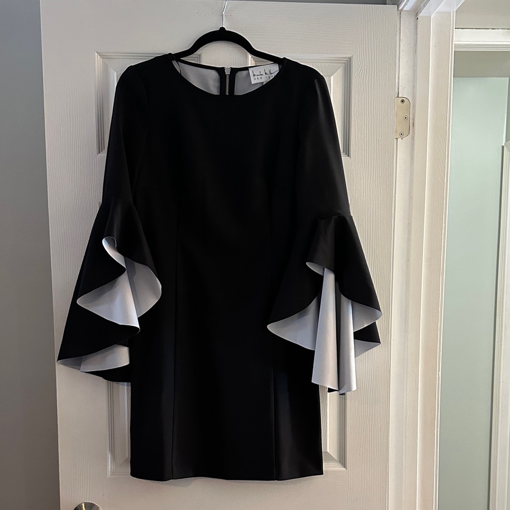 Chic Black Dress with White Bell Sleeves